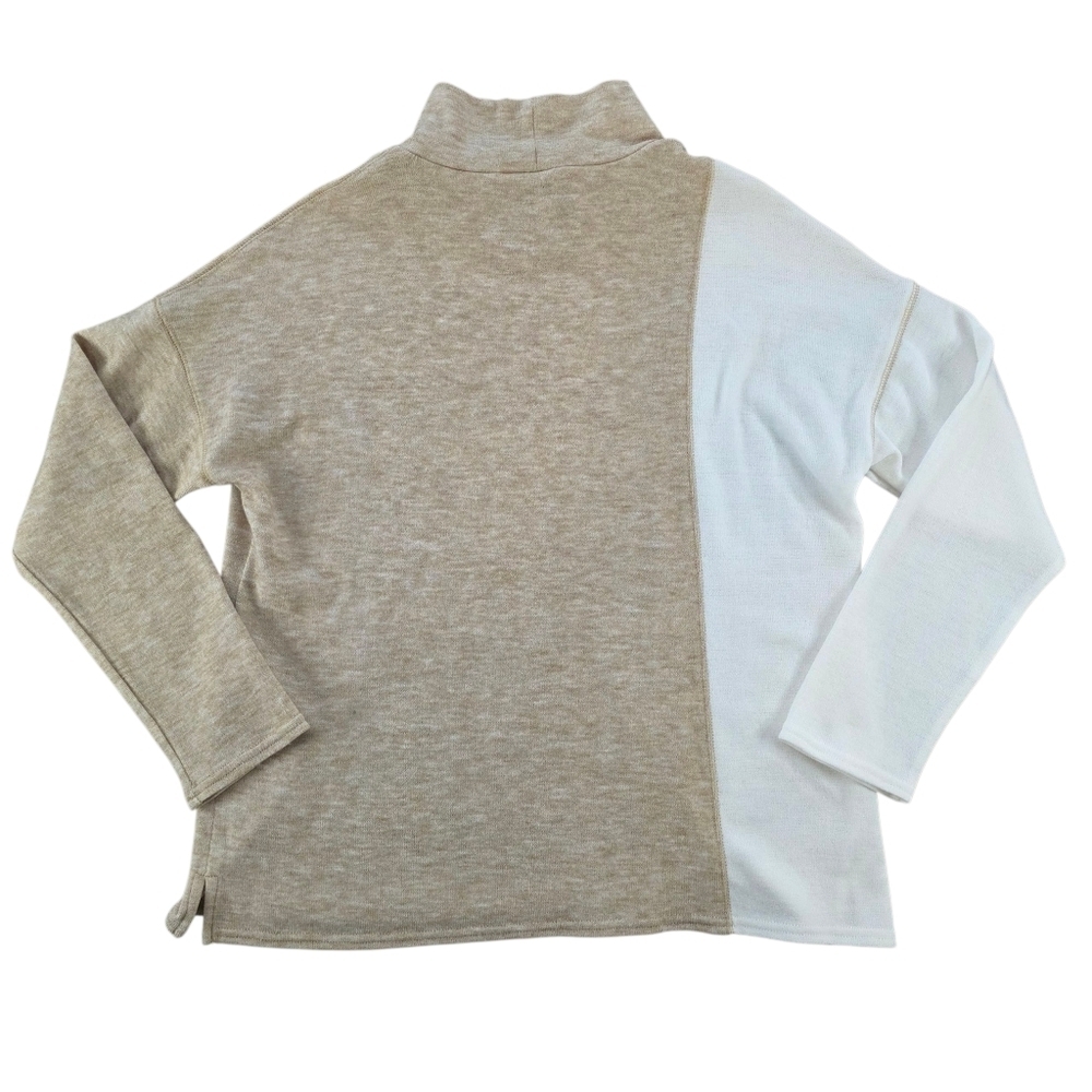 Joseph Ribkoff Colorblock Mock Neck Knit Sweater Tan White Women Size 8 Neutral - Picture 4 of 6